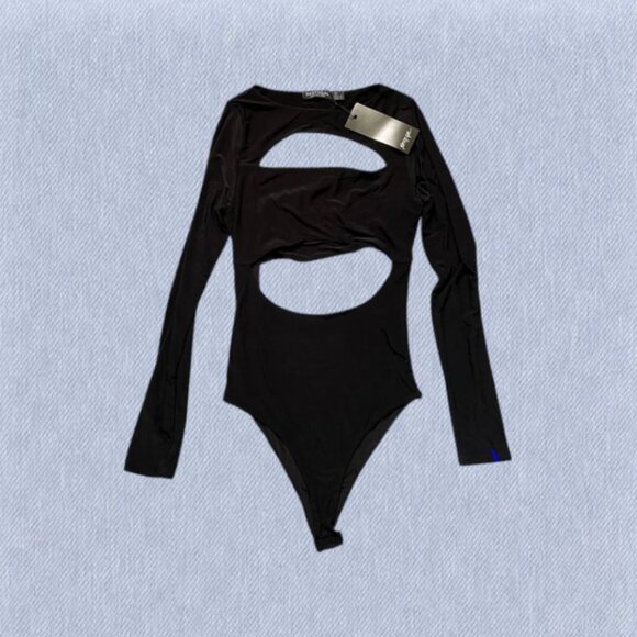 NWT Nasty Gal Slinky Stretch Spot Cut-Out Bodysuit Size 2 - Picture 1 of 5
